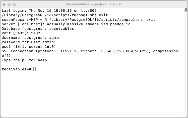 Connecting with psql