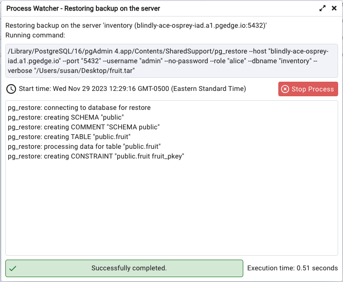 pgAdmin successfully restoring schema